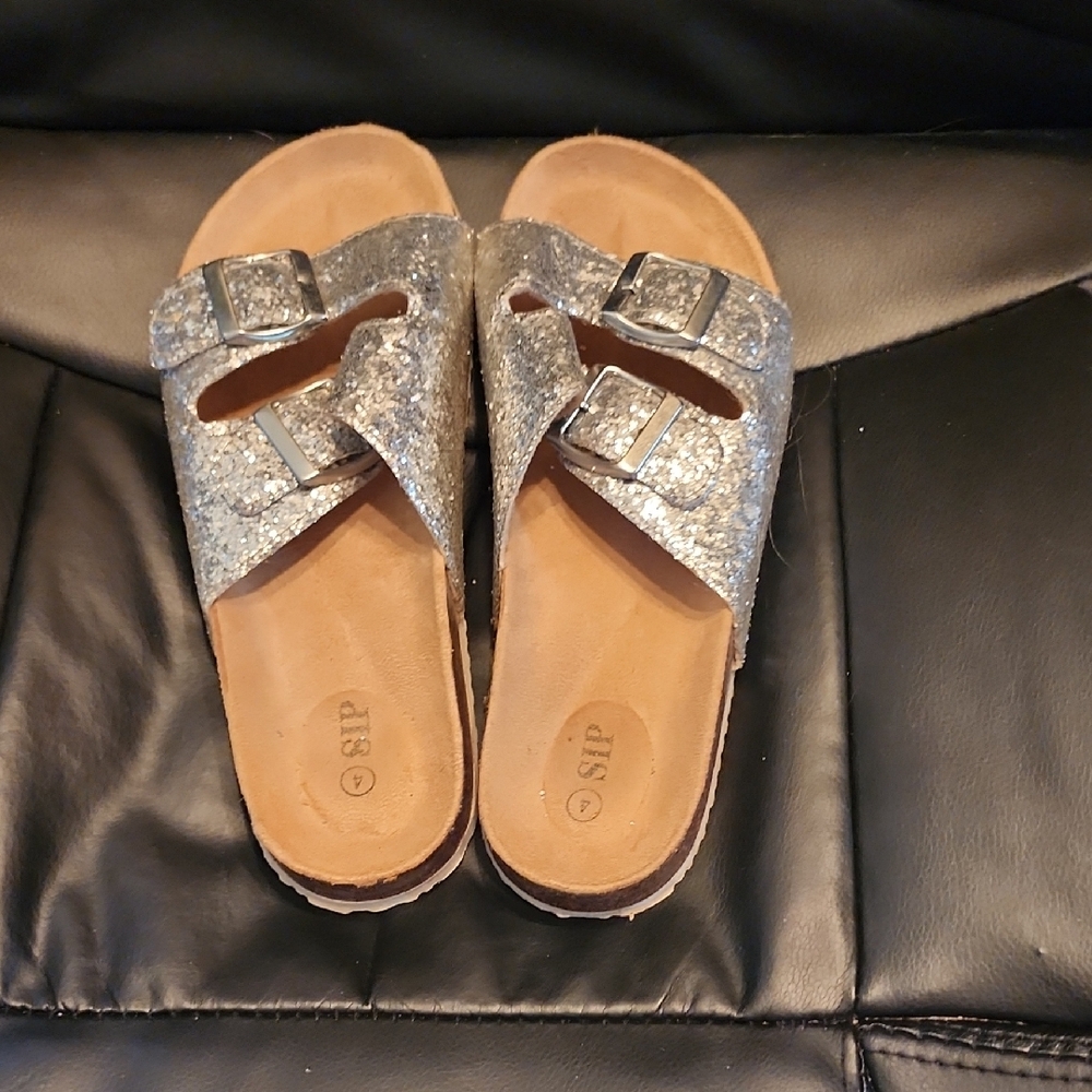 Sparkly Silver Kids Sandals with Buckles
